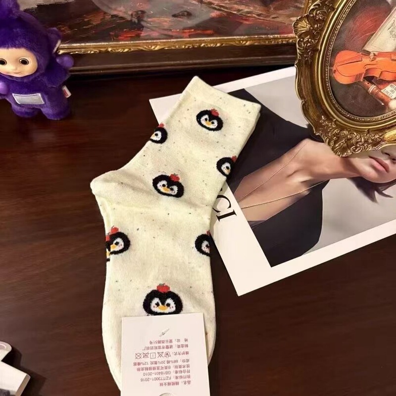 秋冬季软软糯糯企鹅袜子女植绒韩系卡通东大门女中筒立体少女学生|undefined