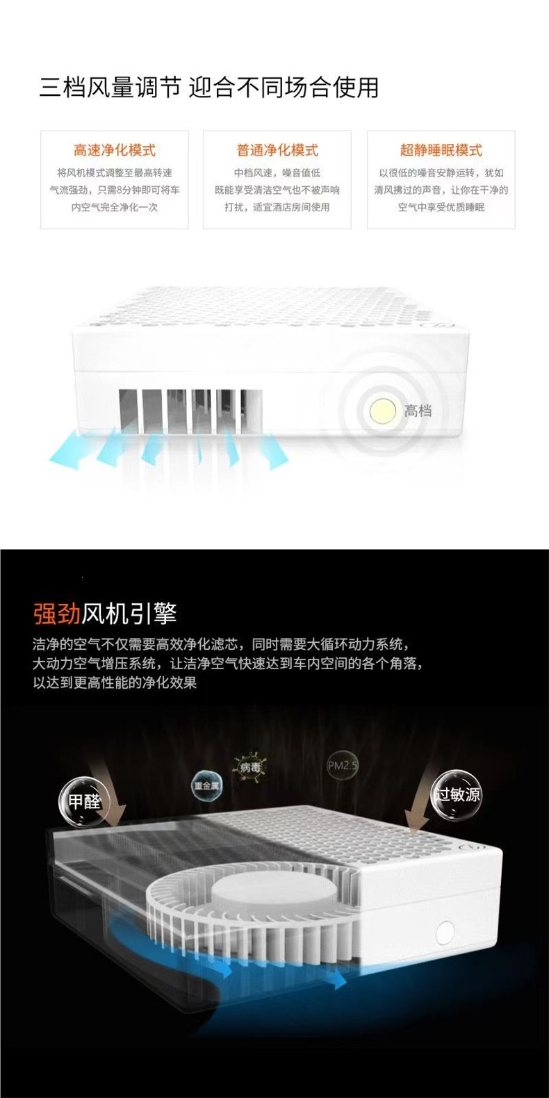 Yuanda Car Purifier FC3 Car Air Purifier Oxygen Bar for Lung Protection, Removes Smoke, Odors, and Formaldehyde, HEPA