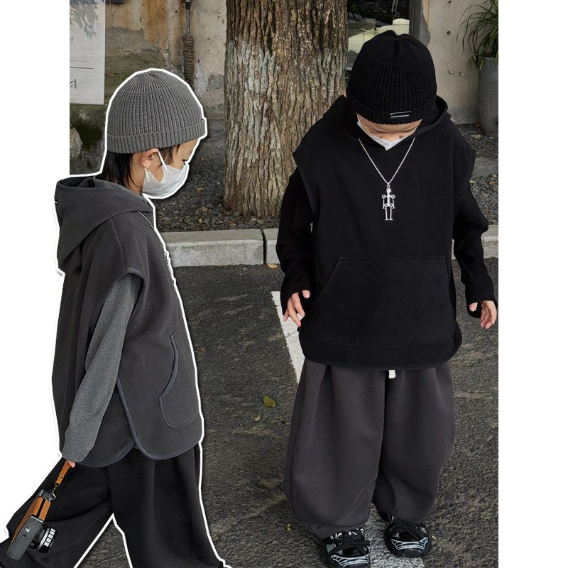 Baodua ropa para niños de lana polar con capucha chaleco otoño e invierno nuevo chaleco suelto superior invierno chaleco exterior moda