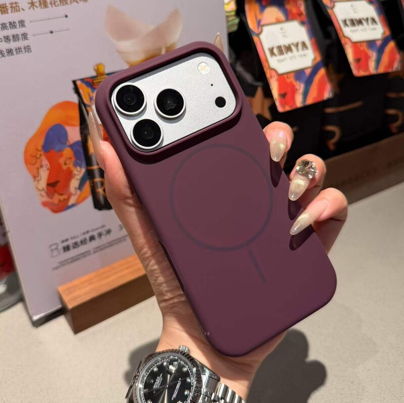 Suitable for iPhone 18 Pro liquid silicone phone case, Apple 17 fine ring magnetic dopamine cherry purple