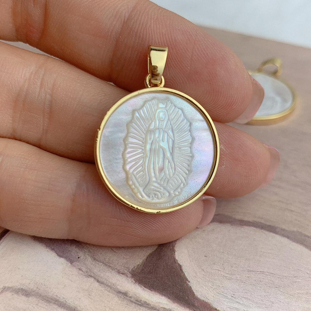 Copper Material 1 Piece 21.6MM Copper Shell Geometric Virgin Mary Pendant