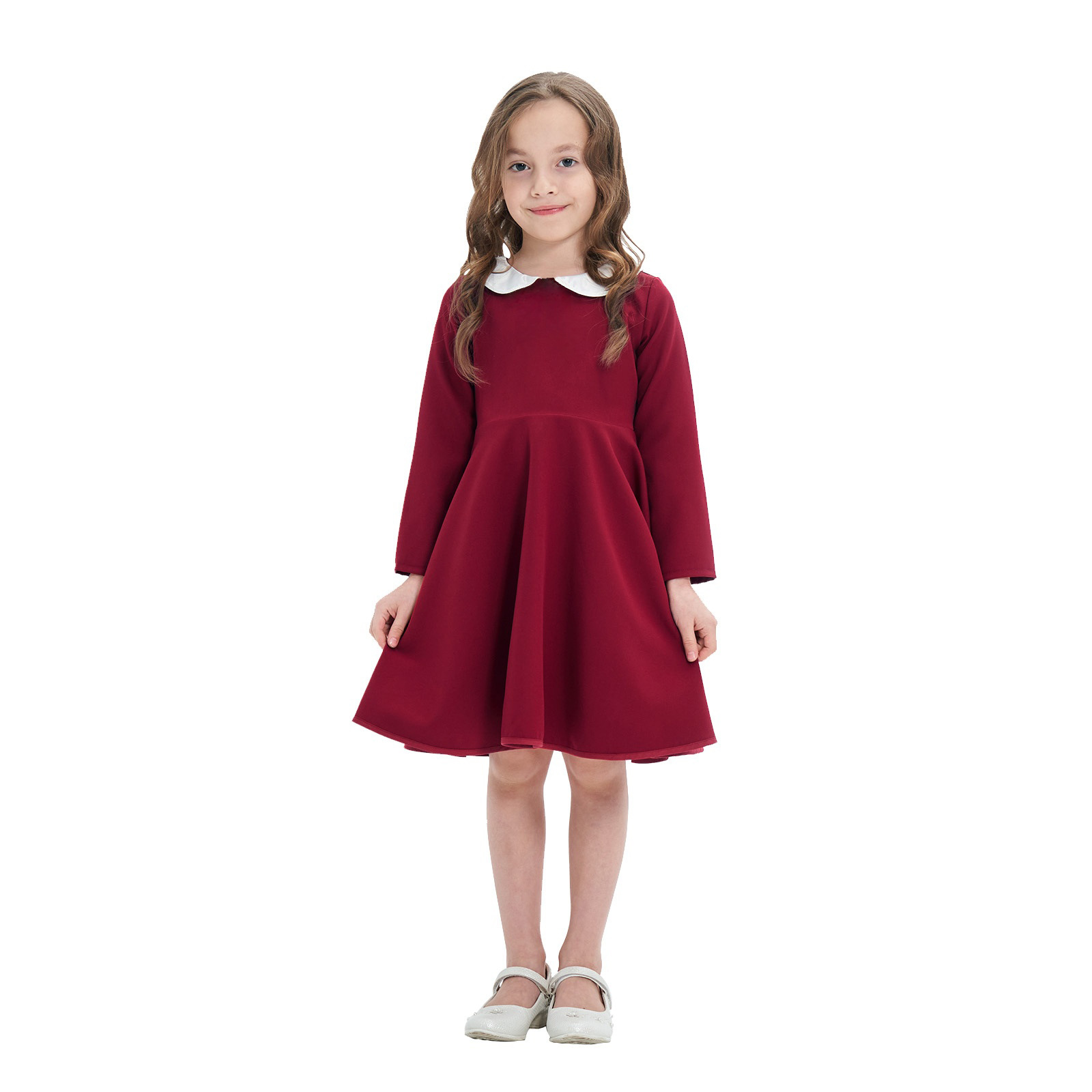 Amazon eBay manga larga nuevo vestido de niñas transfronterizas estilo universitario falda de color de contraste versátil para niños
