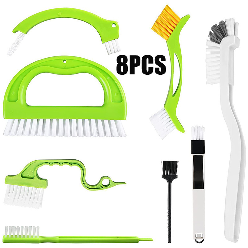 Cross-border 8-piece green cleaning brush kit floor seam brush tank slurry brush suit cleaning seam home cleaning suit