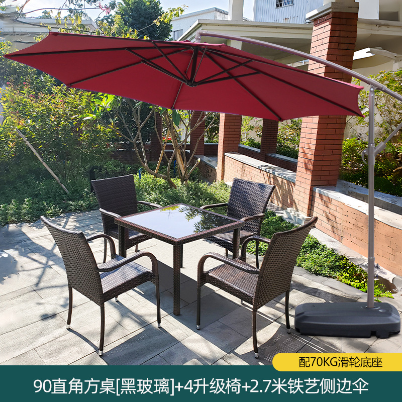 90 직각 사각 테이블 + 업그레이드 의자 4개 + 사이드 우산 2.7m개 [우산 색상 비고]