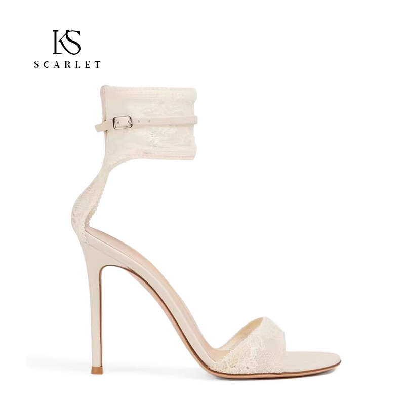 320-1 White Dress Wedding Dress Lace High Heels Women's Stiletto Main Gauze Wedding Shoes Women's Ankle Strap Sandals