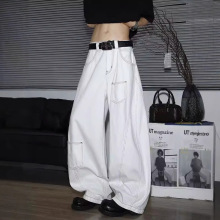 阔腿白色牛仔裤女夏宽松高腰牛仔白色阔腿裤女垂感裤子女款牛仔
