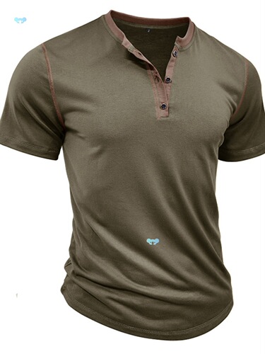 Short-sleeved Henley crewneck T-shirt summer men's short-sleeved shirt round collar t-shirt