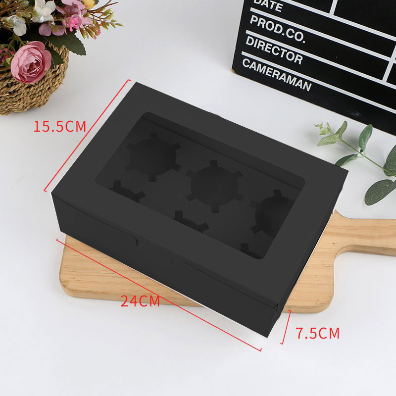4/6 PCs taza de papel caja de embalaje caja de cartón negro muffin taza de pastel caja de tarta de huevo al por mayor