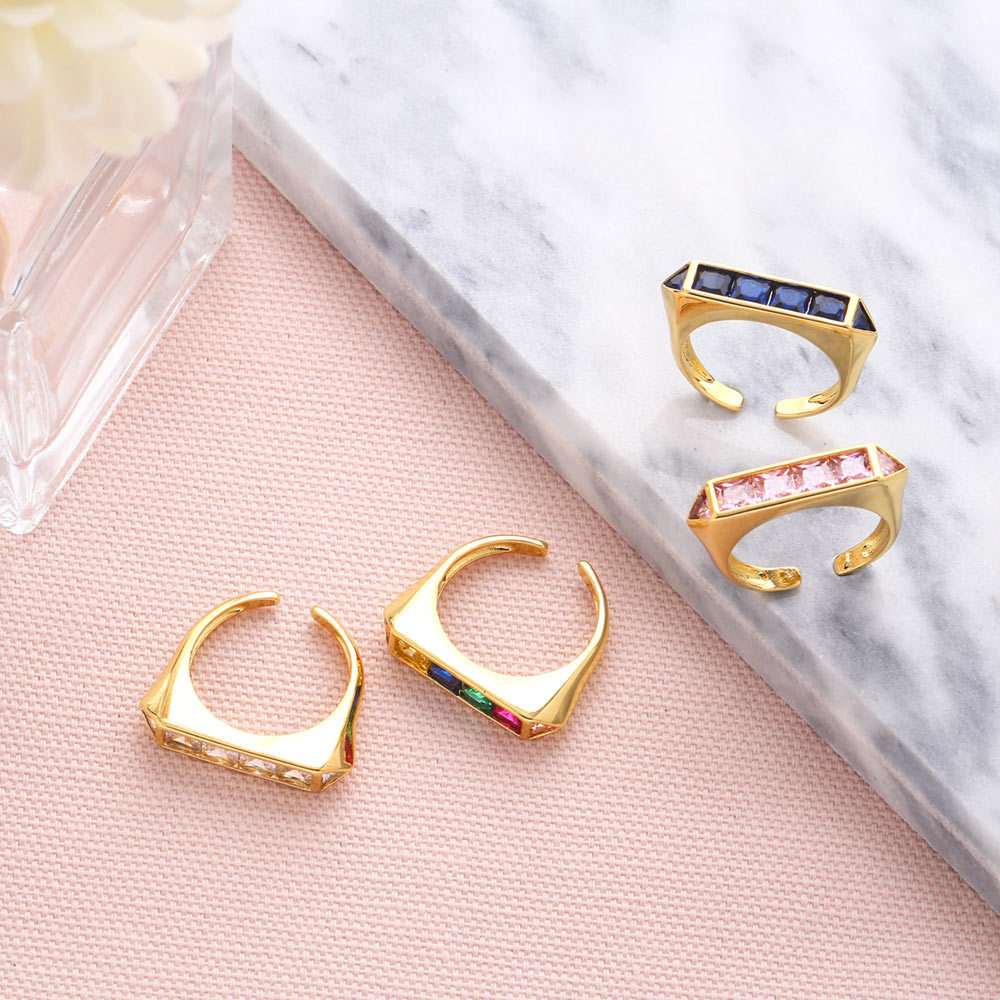 retro niche micro-inlaid zircon opening ring high sense geometric tail ring