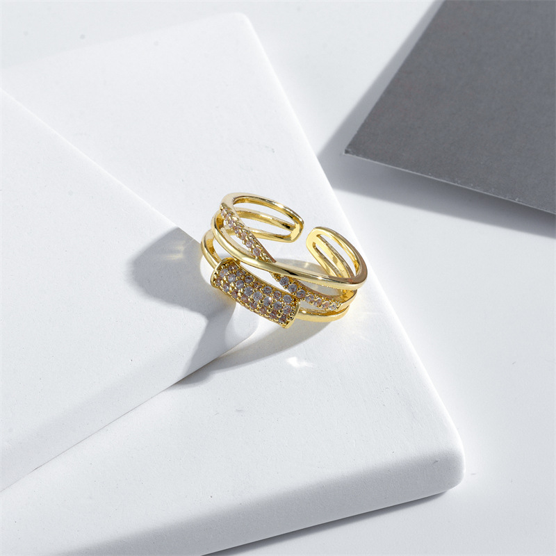 Fashion Geometric Copper Open Ring Inlaid Zircon Zircon Copper Rings
