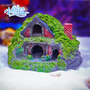 Cross-Border Hot Selling Fish Tank Landscaping Decoration Straw House Resin Artificial Thatched House Grass House Aquarium Crafts Ornaments