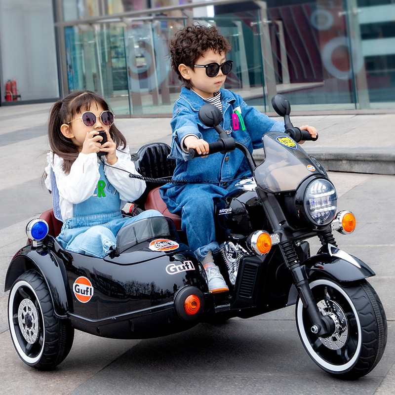 工厂批发儿童摩托车电动车大号挎斗小孩电动摩托车 双人摩托车