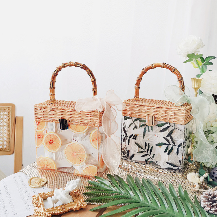 2022新款母亲节伴手礼盒情人节礼物盒复古亚克力包装盒竹节提手