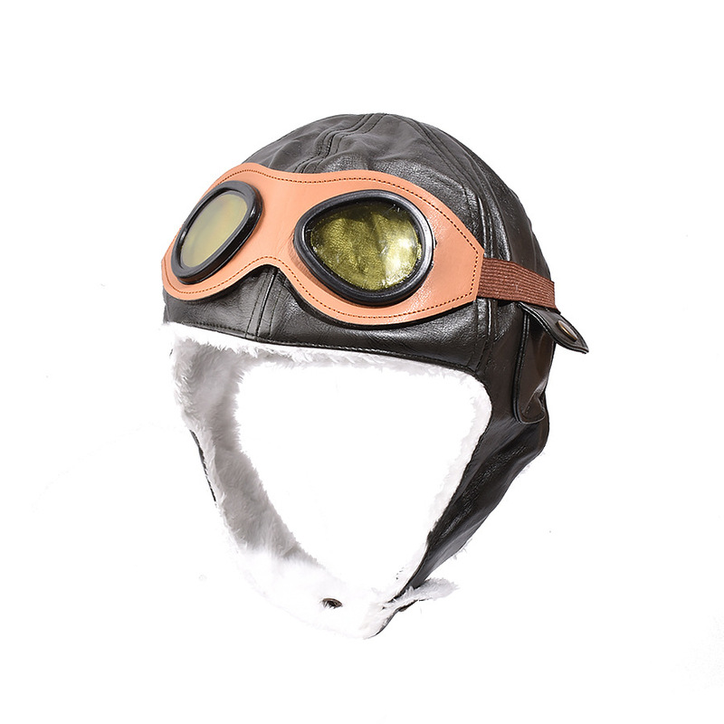 Cute Bear Pilot Glasses Lei Feng Hat for Older Children, Girls' Autumn and Winter Parent-Child Boys' Fleece-Lined Warm Ear Protection Hat