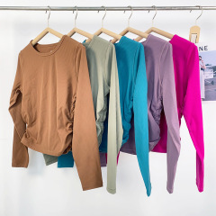 lulu's same style pleated yoga sports long-sleeved T-shirt for autumn and winter new threaded round neck fitness T-shirt