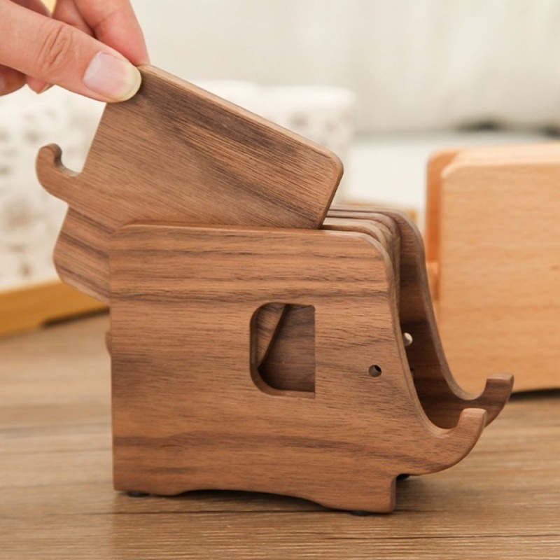 Elefante posavasos de madera maciza escritorio de madera nórdica práctica almohadilla de aislamiento térmico soporte creativo para teléfono móvil hogar cocina almohadilla de té