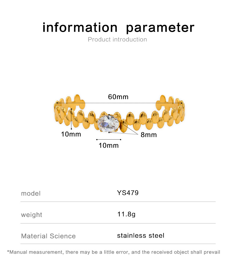 Fashion Leaves Oval Stainless Steel Plating Inlay Zircon Bangle 1 Piece