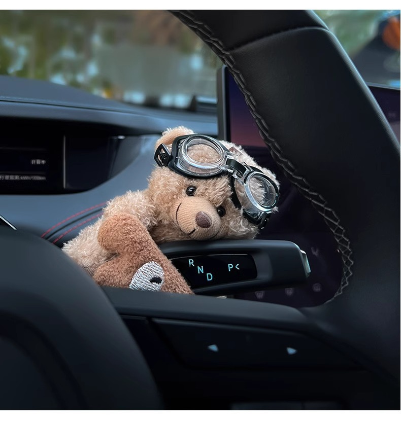Car Dashboard Decoration Plush Toy Steering Wheel Light Rain Wiper Doll Cute Bear Car Ornament Female Dashboard Interior Decoration