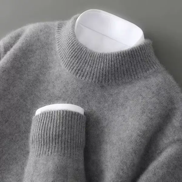 First-Line Clothing 100 Wool Sweater Men's Half-High Neck Thickened Autumn and Winter Loose Pullover Sweater Knitted Base Shirt