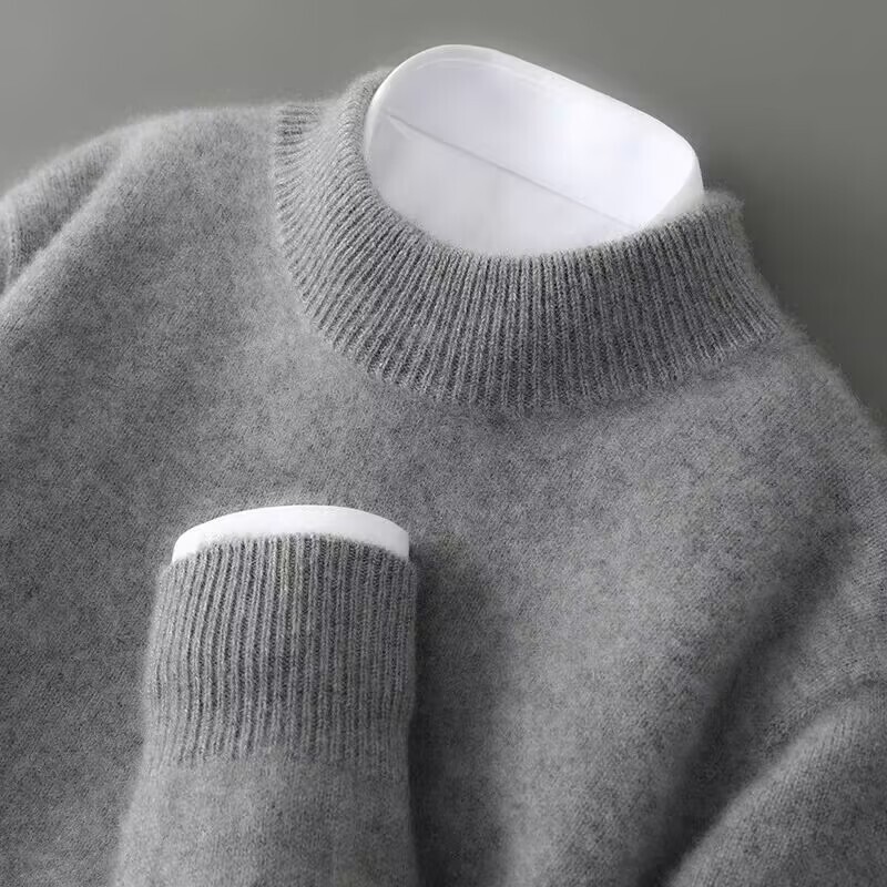 First-Line Clothing 100 Wool Sweater Men's Half-High Neck Thickened Autumn and Winter Loose Pullover Sweater Knitted Base Shirt