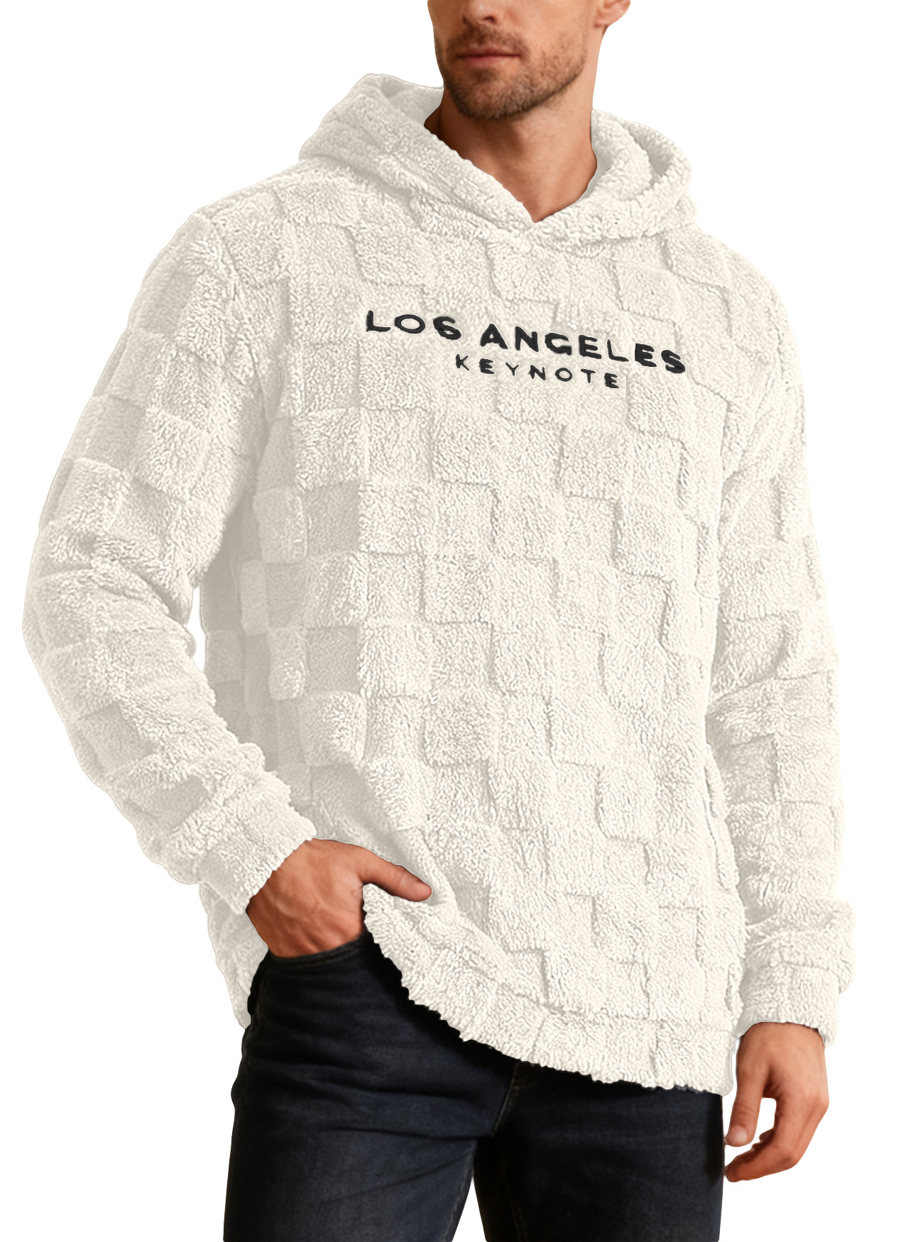 Men's Clothing Men's Hooded Embroidered Loose Casual Sports Lambswool Pullover Hoodie Sweatshirt_voghion.com
