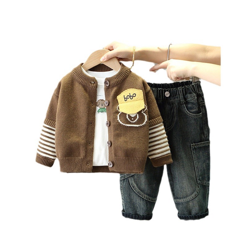 6289 Traje de otoño para niños 2025 Nuevo suéter de primavera y otoño para niños de moda Juego de tres piezas Marca de moda para bebés Versión coreana