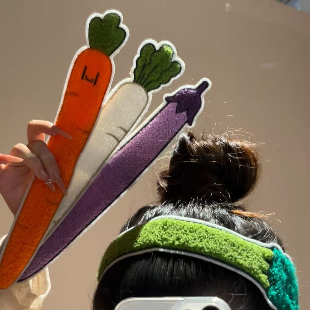 Simulated vegetable-shaped hair strips, long magic tape for face washing and makeup, bangs and stray hair tidying tool, dual-use hair band