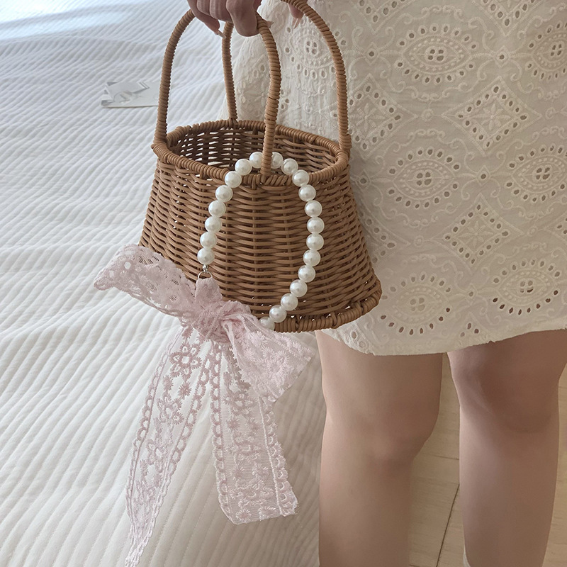 Pañuelo de seda de encaje, bolso tejido de alta calidad, regalo de mano de perlas, collar de perlas, bufanda de cadena de clavícula