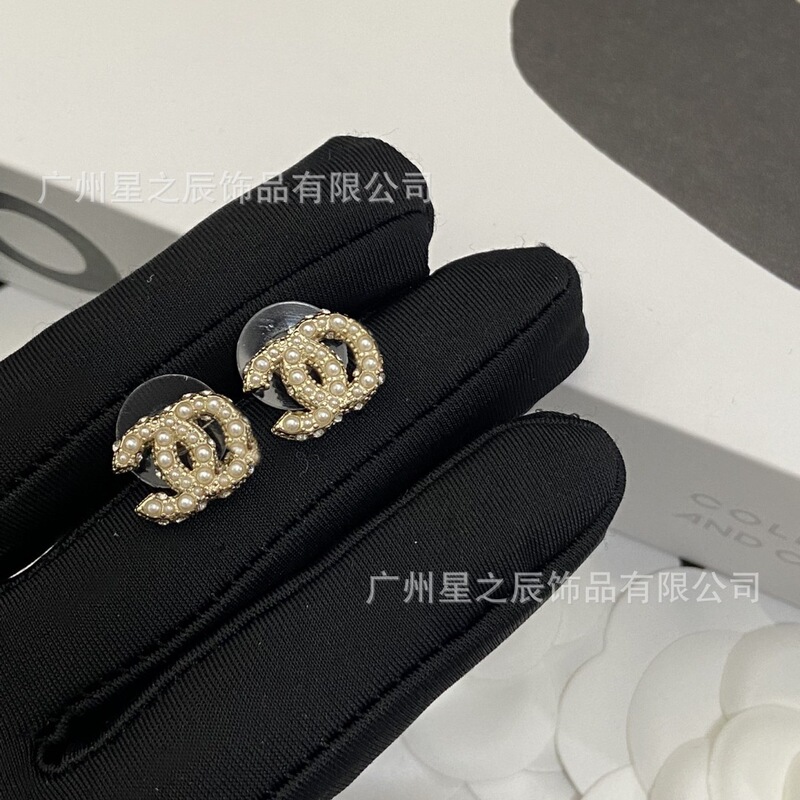 Real Shot of Chanel Double C 100Th Anniversary Large and Small Pearl Earrings for Women, Chanel Style High-End Earrings for Women Wholesale