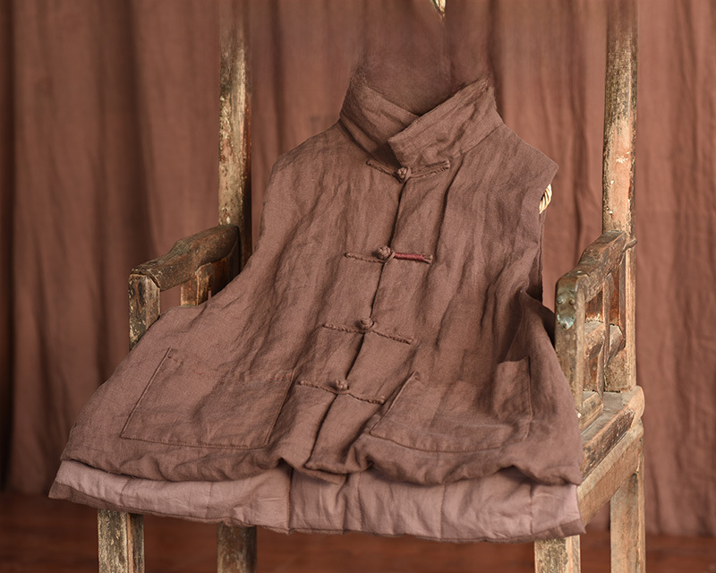 Simo/vêtements pour femmes en coton et lin faits maison gilet en coton à boucle en lin lavé au sable de haute qualité gilet en coton à enroulement rétro_voghion.com