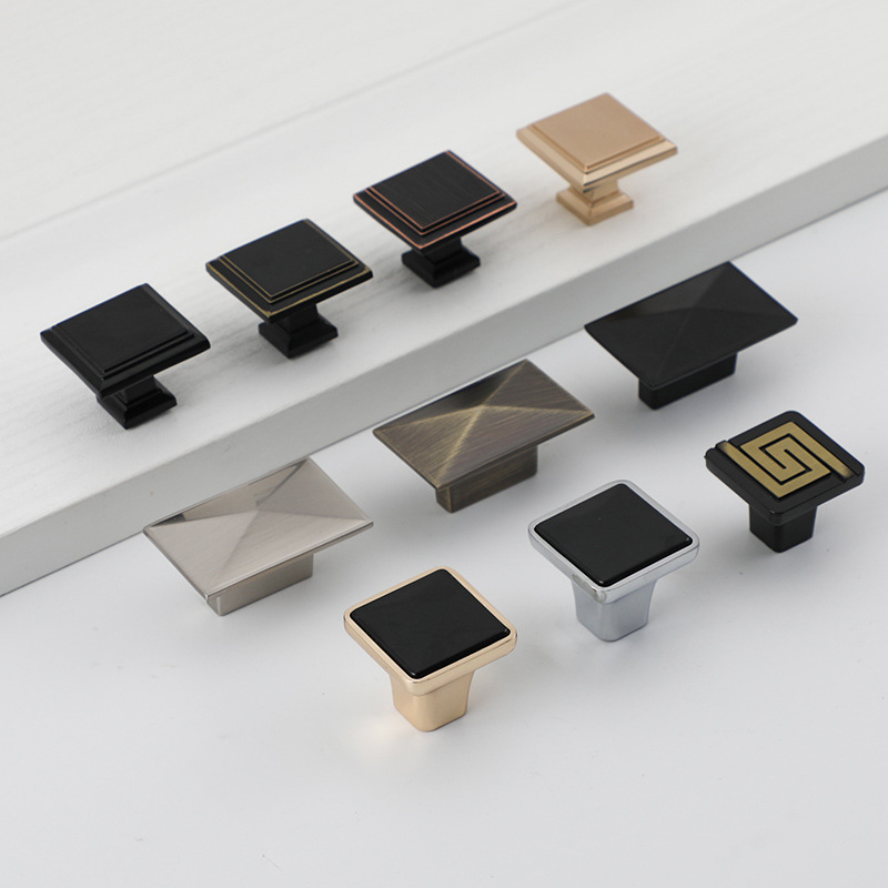 方形北歐簡約單孔柜子拉手 黑色古銅色抽屜櫥櫃衣櫃四方形小拉手