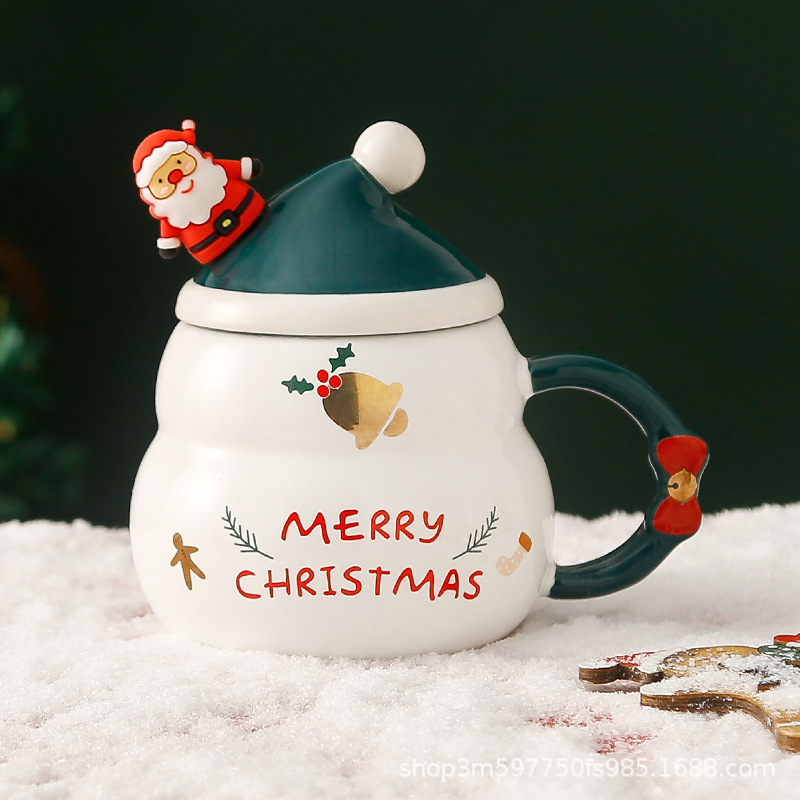Taza de cerámica de Navidad creativa con tapa cuchara nuevo transfronterizo de dibujos animados de Santa Claus taza de agua taza de regalo caja de regalo