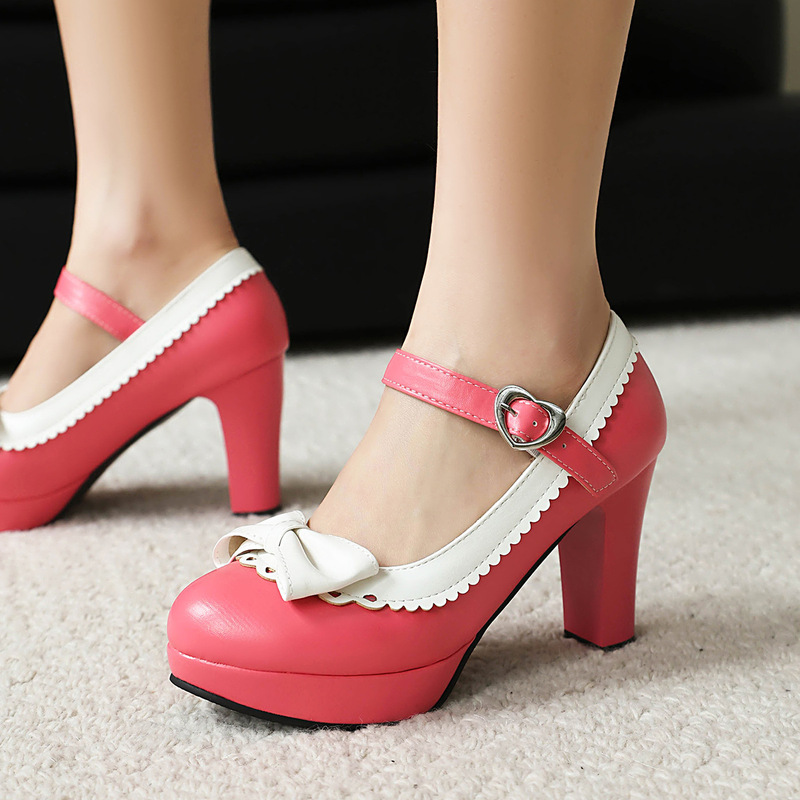 Cross-Border Foreign Order 2025 Spring Fashion High-Heeled Thick-Soled Shoes Size 40-47 with Bowknot and Color-Blocking Strap Women's Single Shoes Cross-Border Foreign Order 2025 Spring Fashion High-Heeled Thick-Soled Shoes Size 40-47 with Bowknot and Color-Blocking Strap Women's Single Shoes
