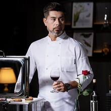 廚師工作服男長袖酒店飯店食堂烘焙蛋糕店廚房工作服大碼工服印綉