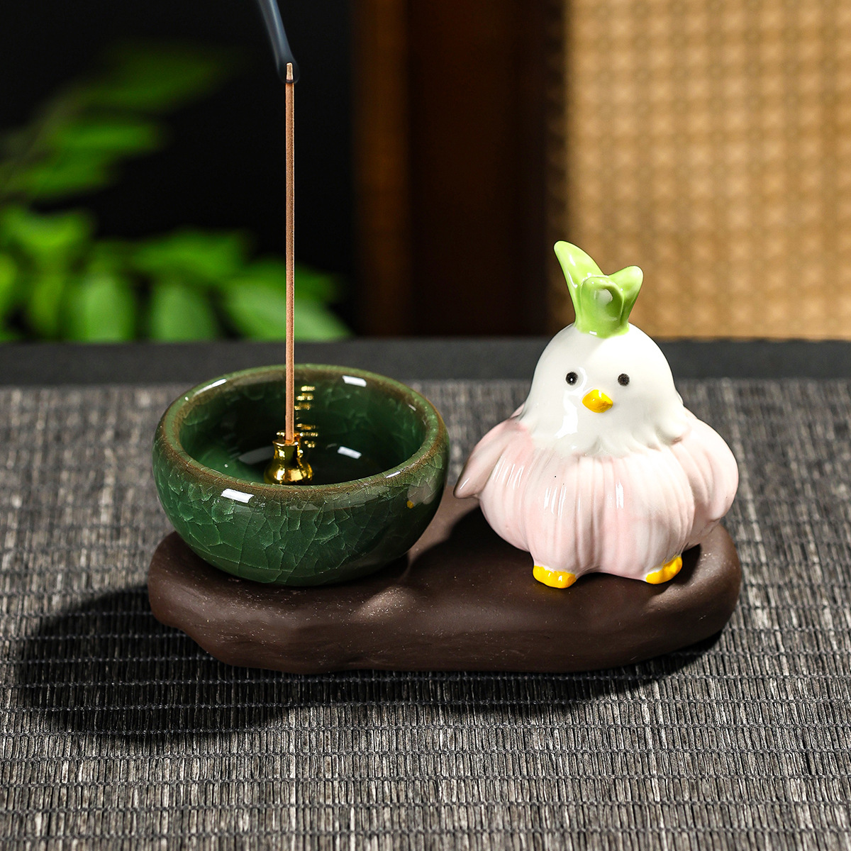 卡通陶瓷蒜鸟香插香炉摆件萌趣办公室茶桌沉香檀香禅意香托装饰品