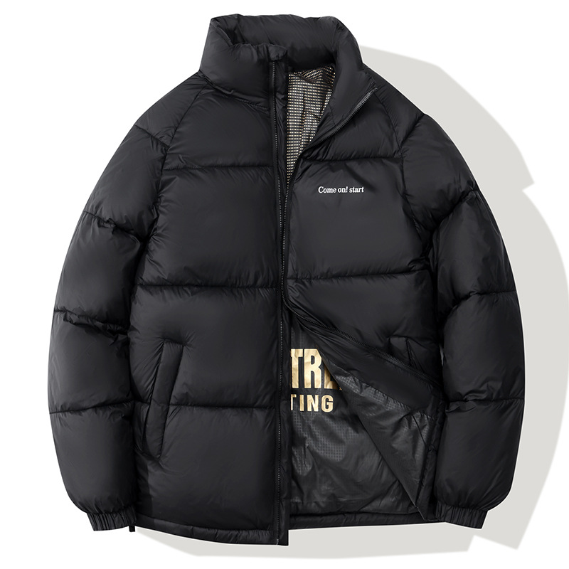 Men's Clothing Winter short thick stand collar loose casual warm couple Silk cotton jacket men's jacket black cotton coat_voghion.com