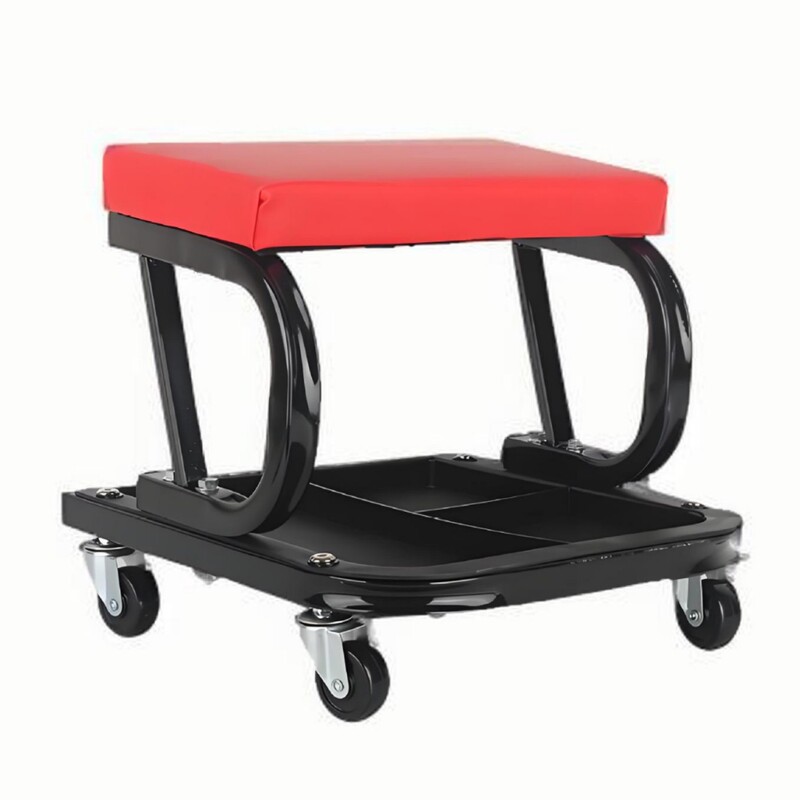 ツールトレイ付きユニバーサル自動車修理ツールチェア、多機能収納スツール、ユニバーサルホイール、可動U字型レザー自動車修理スツール|undefined