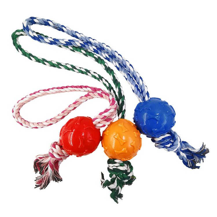 Cuerda para mascotas pelota resistente a los mordiscos cuerda de algodón para perros TPR pelota de goma entrenamiento para perros molares juguetes educativos interactivos fábrica al por mayor