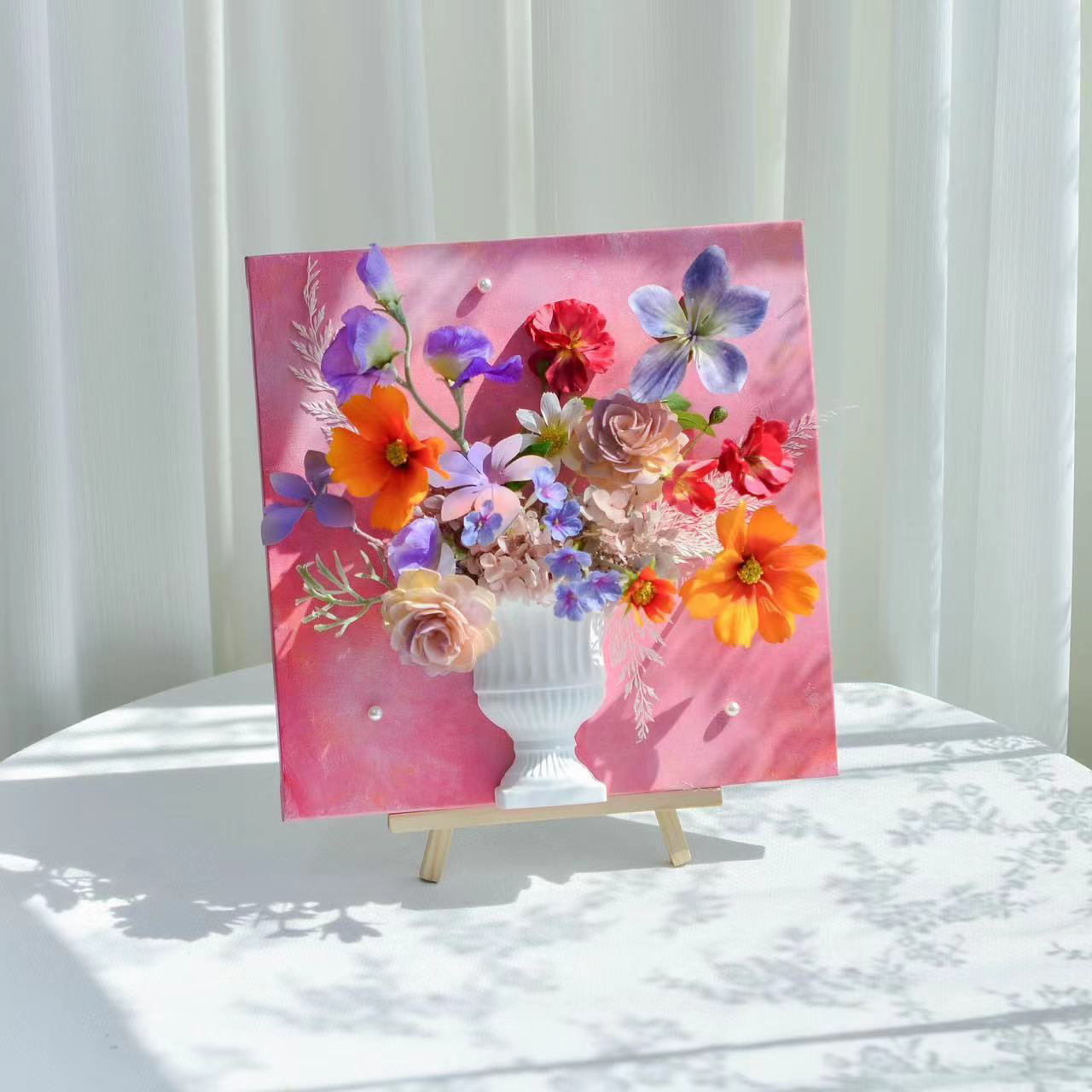 永生花半壁花瓶艺术画墙面石膏花器复古半瓶花艺装饰材料油画批发
