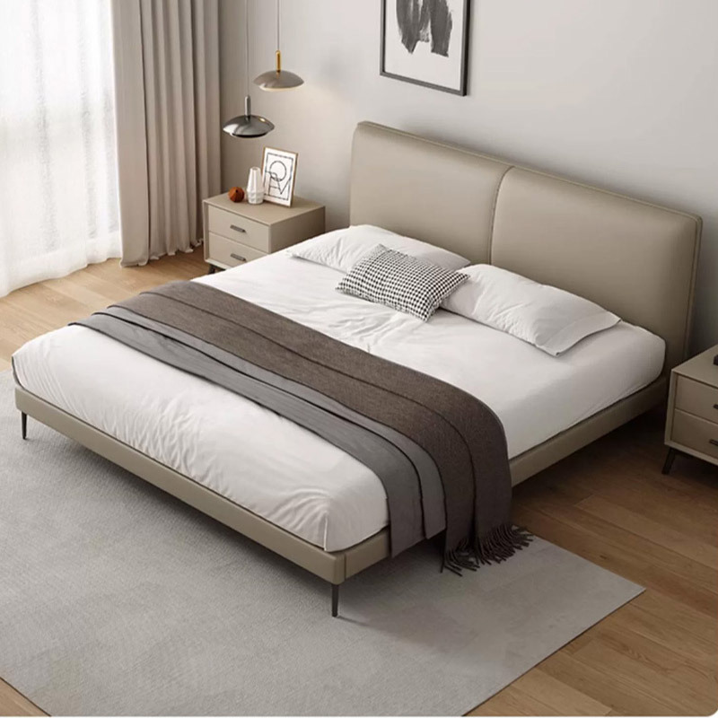 Cama moderna minimalista con cabecero de cuero ultrafino, estilo italiano de lujo ligero, dormitorio principal para apartamento pequeño, cama doble tamaño completo, estilo de lujo ligero. image 5