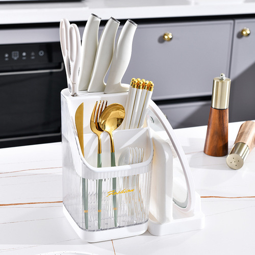 Kitchen multifunctional draining knife holder kitchen knife cutting board pot lid spoon chopsticks integrated desktop knife chopping board rack storage rack