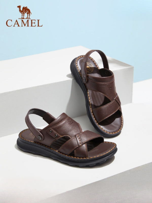 Camel Men's Sandals 2026 Summer New Genuine Leather Business Men's Slippers Two-Way Breathable Dad Beach Shoes Camel Men's Sandals 2026 Summer New Genuine Leather Business Men's Slippers Two-Way Breathable Dad Beach Shoes