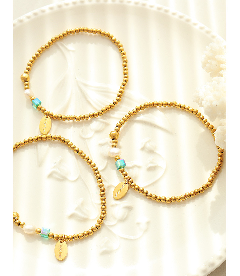 Artificial Crystal Inlay Material Bracelets Classification 304 Stainless Steel Chain Material Ethnic Style Geometric Round 304 Stainless Steel 18K Gold Plated Artificial Crystal Bracelets In Bulk