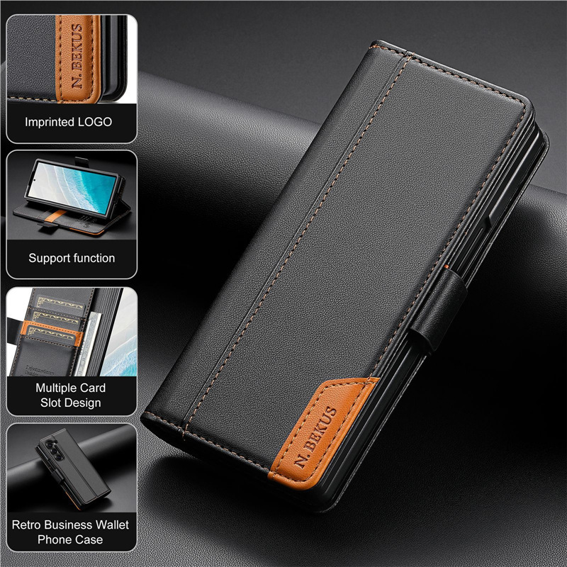 Cross-Border Applicable Samsung Galaxy Z Fold 7 6 5 4 3 Protective Cover Flip Cover Splicing Card Leather Case