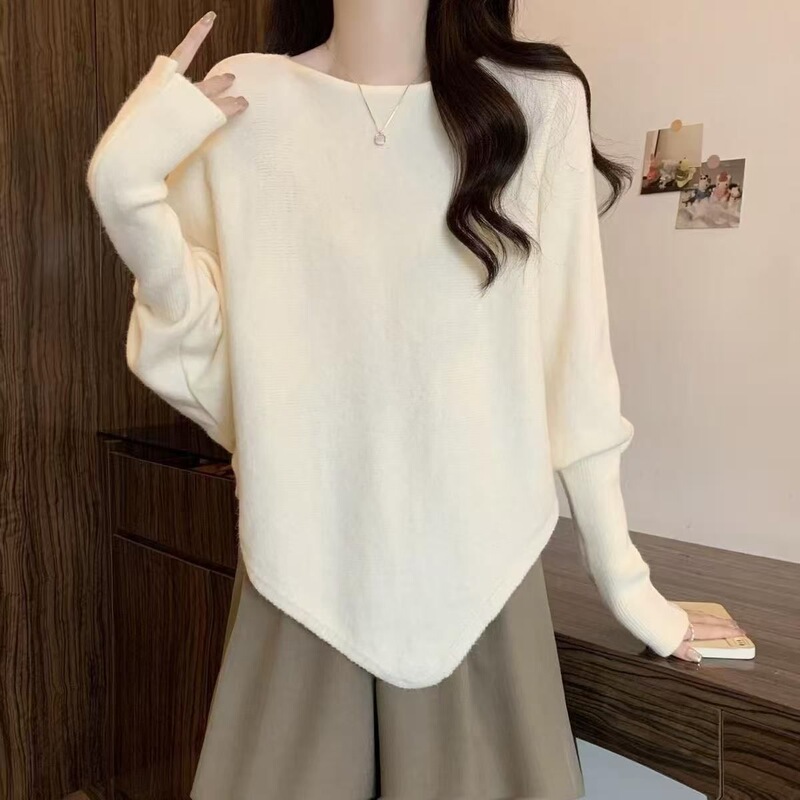New Batwing Knit Sweater, Loose Fit, Plus Size, Autumn/Winter Cape Design, Irregular Gray Top New Batwing Knit Sweater, Loose Fit, Plus Size, Autumn/Winter Cape Design, Irregular Gray Top