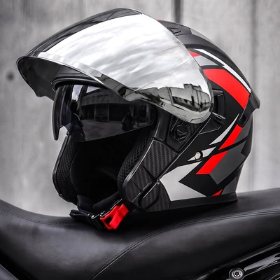 for all seasons, 3C certified, three-quarter | Motosiklet kaskı (dəbilqə) - red-edge-armor-silver-plated-mirror-free-high-definition-mirror-l58-59-head-circumference
