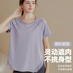 Relaxed Short Sleeve Yoga Top for Women 2024 Summer High-End Quick-Dry Sports T-Shirt Breathable Running Training Upper Body Clothing