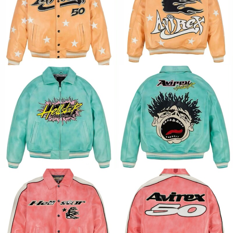 American Trendy Brand Avirex X Hellstar Leather Jacket Jacket Screaming Kidsren's Loose Hip-Hop High Street Men