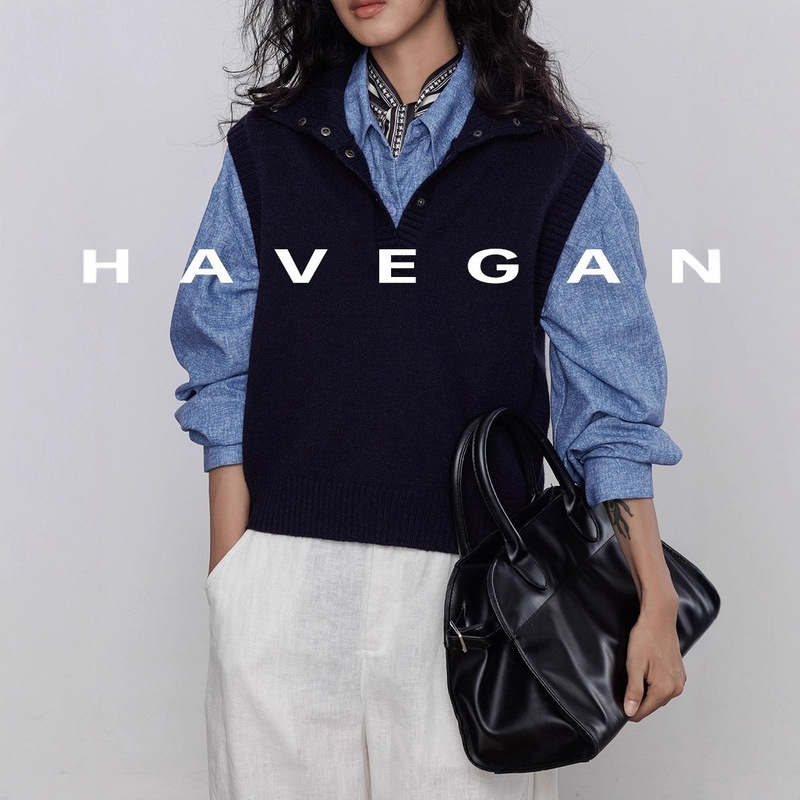 Havegan/Autumn Lapel Sleeveless Knitted Vest Women's Soft Waxy Outer Sweater Vest Lazy Top Havegan/Autumn Lapel Sleeveless Knitted Vest Women's Soft Waxy Outer Sweater Vest Lazy Top