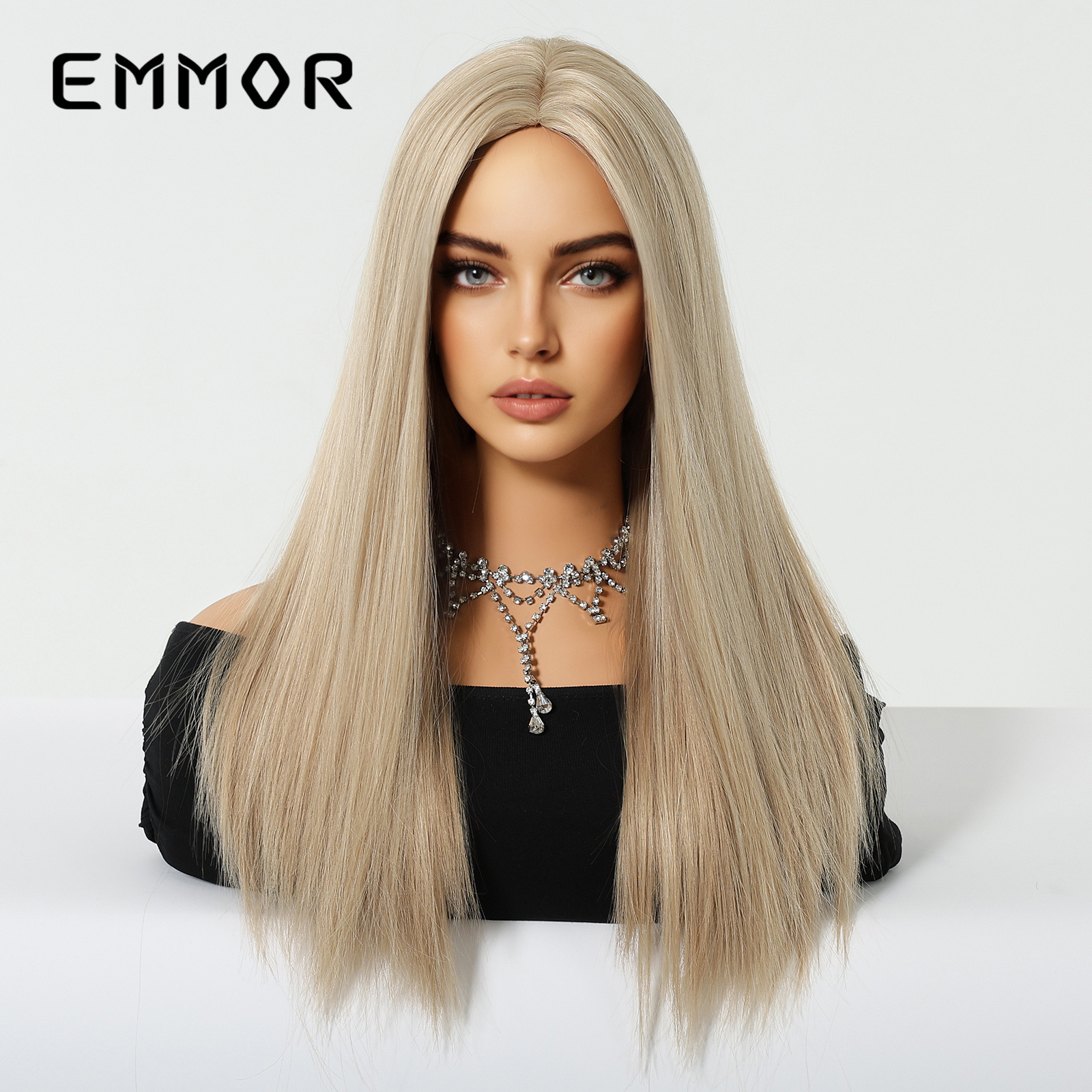 Cabello largo y liso, sin flequillo, marrón dorado, moda natural, venta caliente transfronteriza, pelucas europeas y americanas, cabello completo